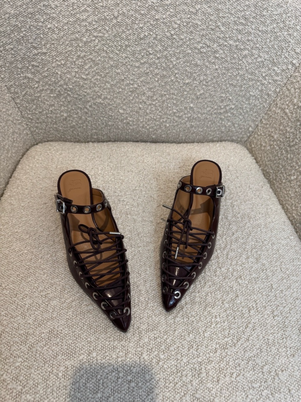 GANNI Burgundy Eyelets 35 lace-up mules - Picture 6 of 12
